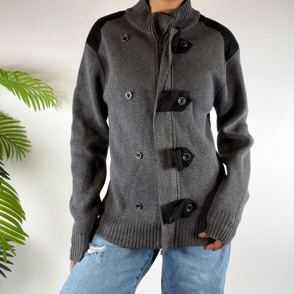 Vintage Y2K Gray Indie Grunge Steampunk Military Style Sweater Jacket / Size: S